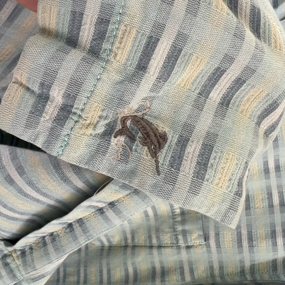 Tommy Bahama Silk Cotton Blend Shirt Pixel In Paradise Camp Shirt Blue Aloha Med - Picture 7 of 16